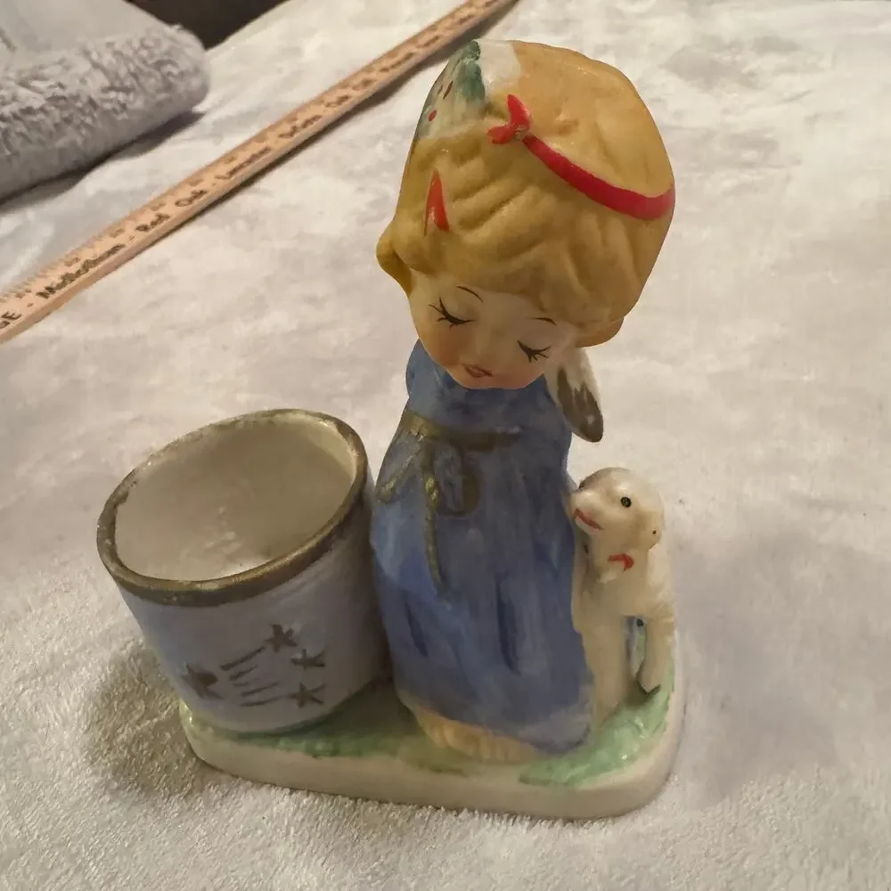1978 JASCO Bedtime Bell & Christmas Luvkins candle holder porcelain Japan